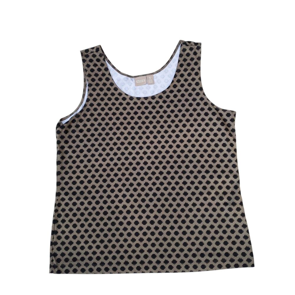 Chico's Sz 3 Brown Black Dot Sleevless Tank Shell Layering Career Chicos XL 16